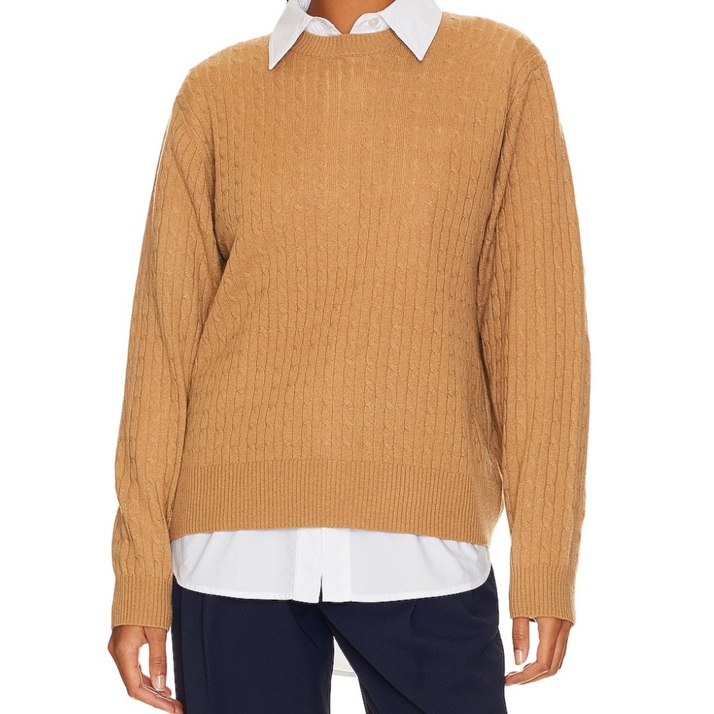 Beverly Hills x Revolve Cable Knit Sweater Cashmere Blend Camel Size Small